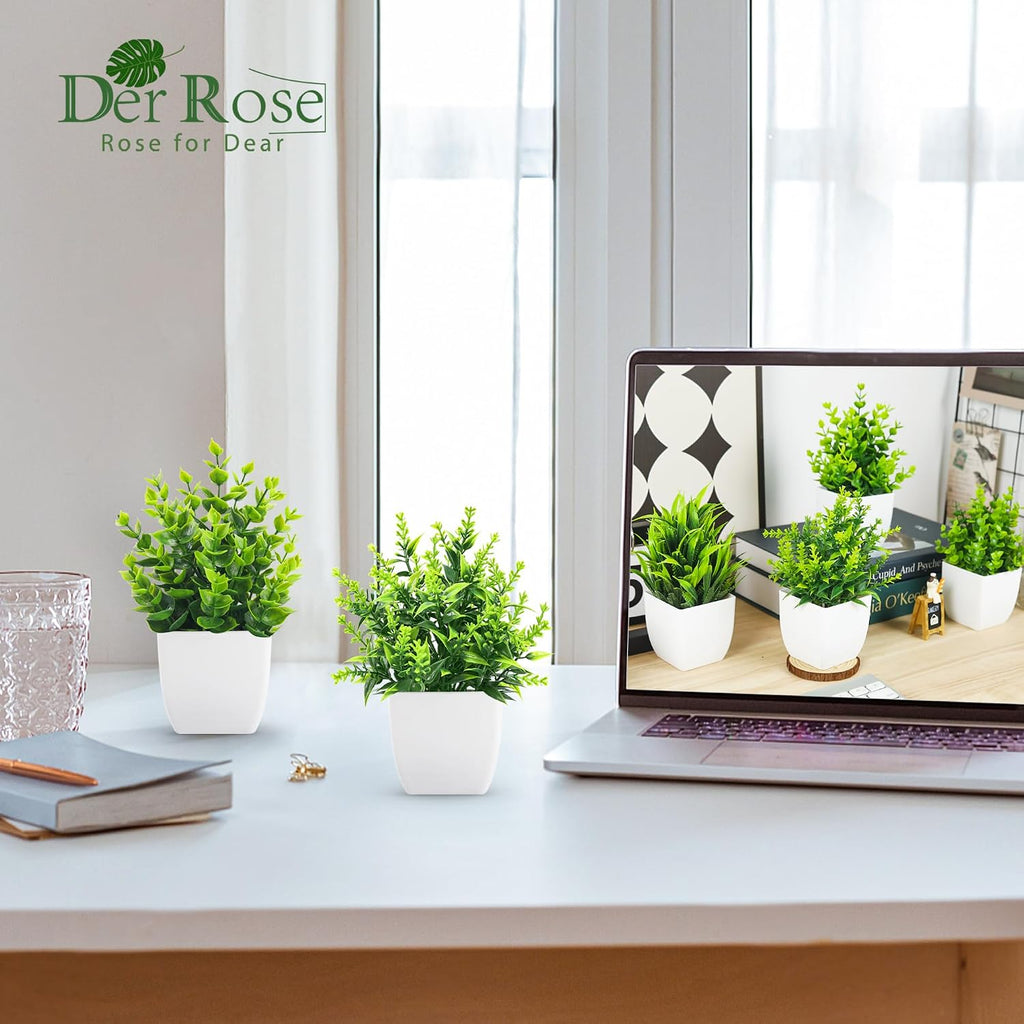 Der Rose 4 Pack Fake Plants Mini Faux Plants Indoor for Room Shelf Decor