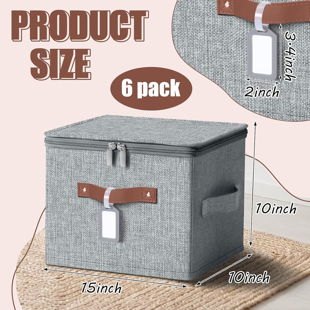 6 Pack Fabric Closet Storage Bins with Lids, 15×10×10 in, Gray