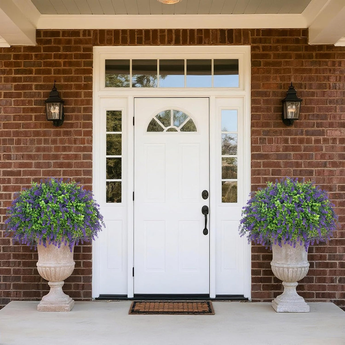 2 Set Artificial Boxwood＆Lavender Topiary Ball Tree for Front Porch(Purple)