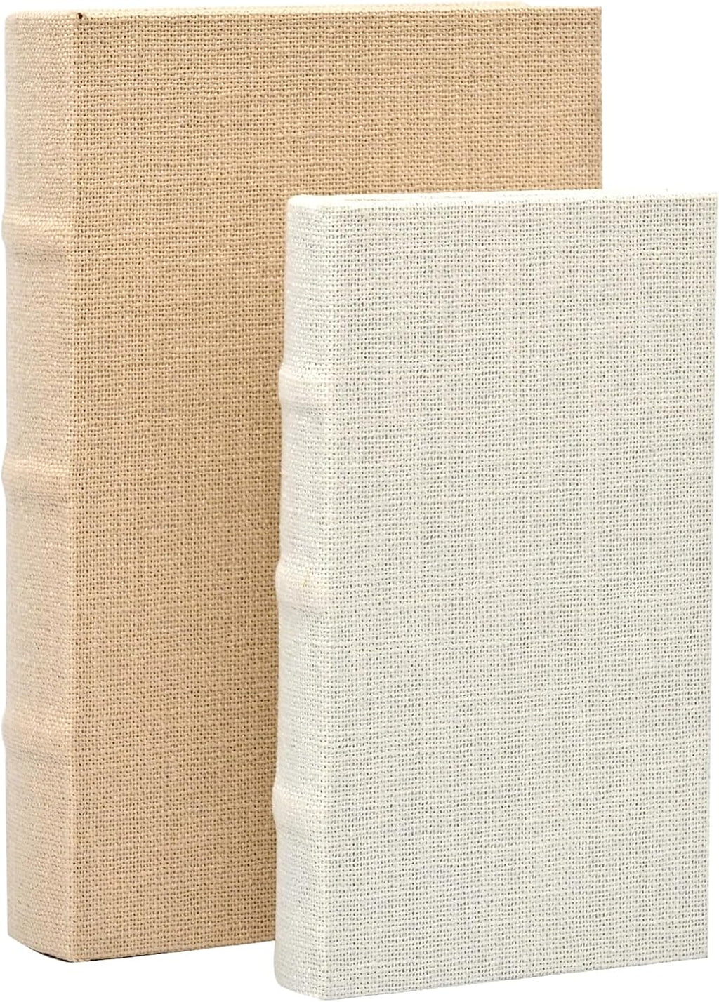Decorative Faux Book Storage Boxes Set of 2, Linen Fabric Textured Books