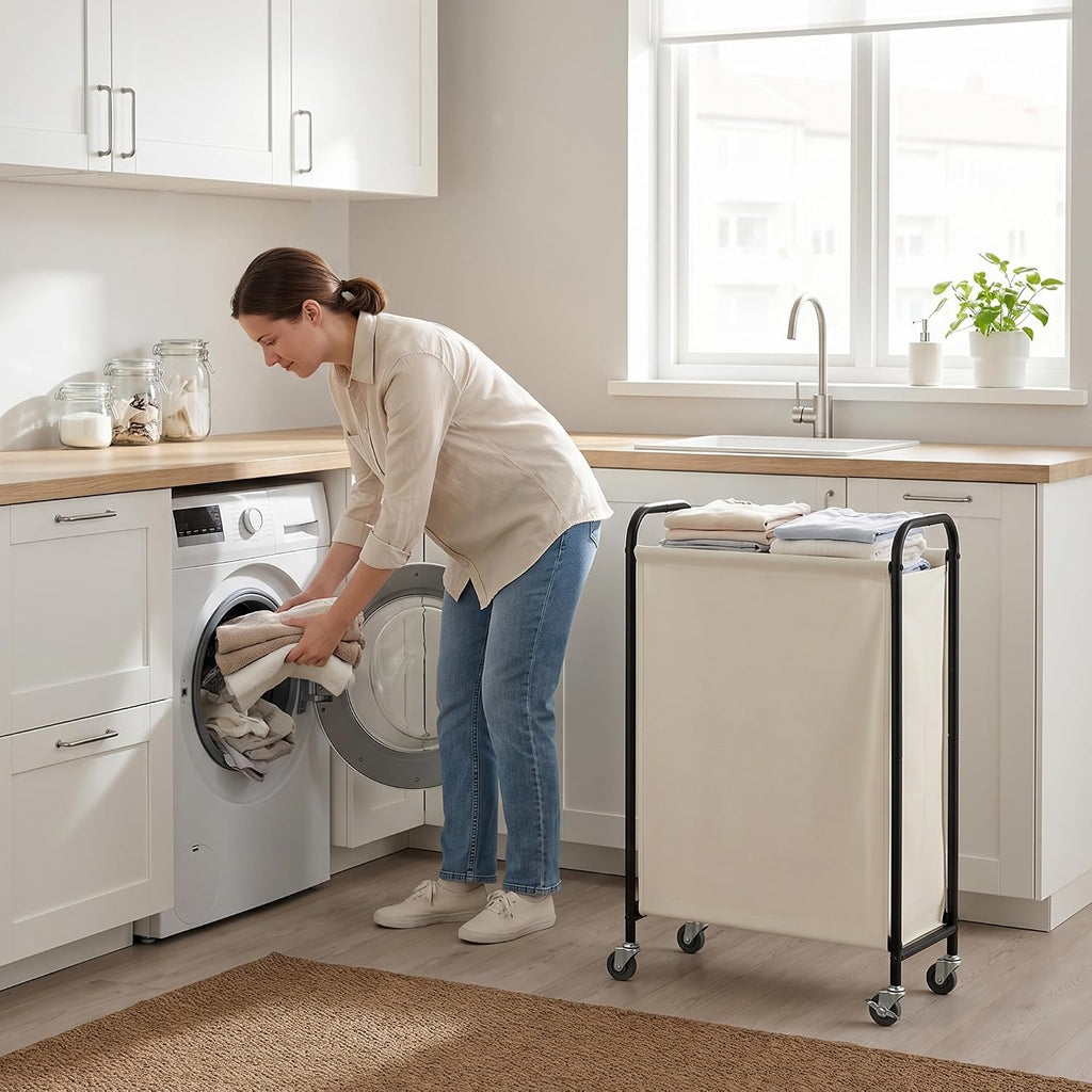 GRANNY SAYS Laundry Hamper, Slim Basket with Wheels and Handles, Beige, 80L