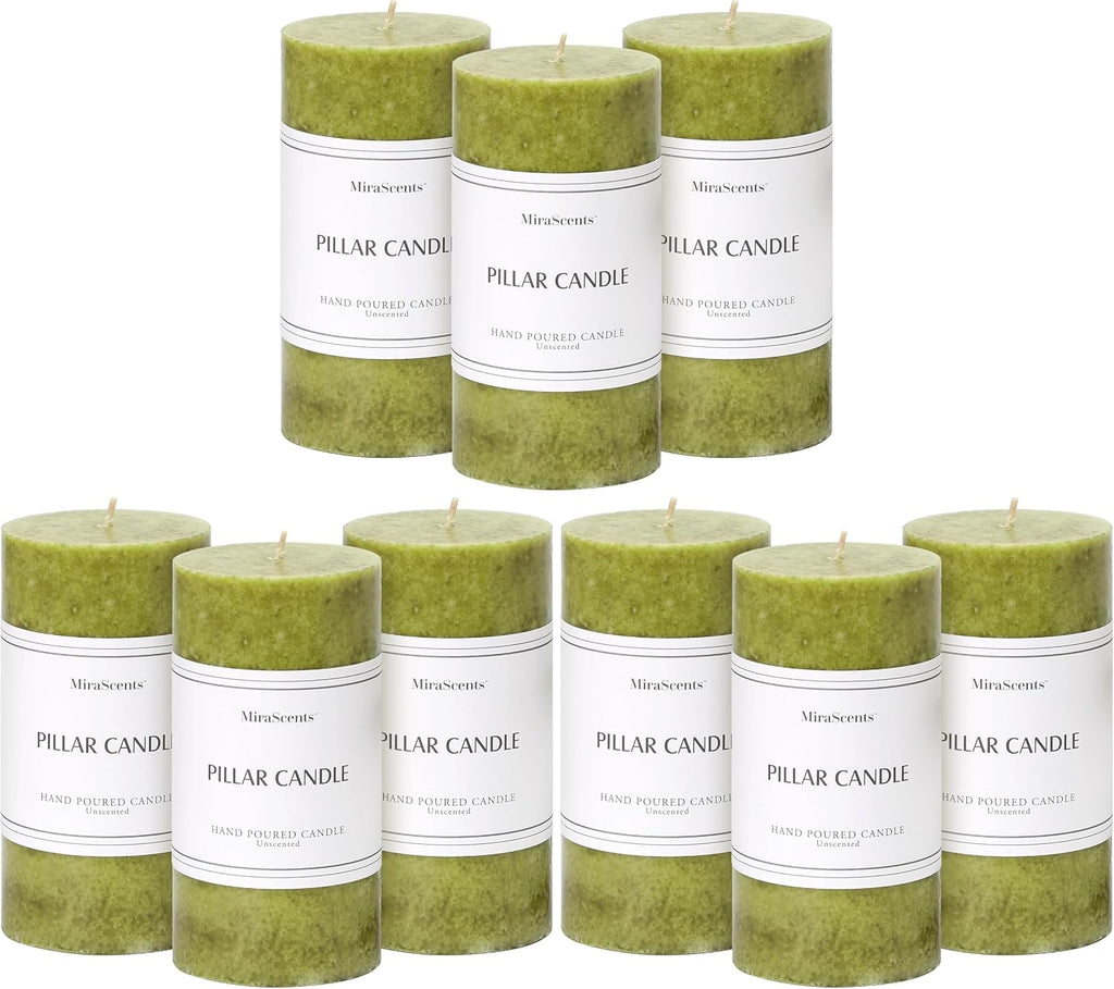3x6 inch Green Pillar Candles Set of 3, Unscented Pillar Candle, Dripless and Smokeless Large Candles, Spring Candle for Home Decor, Dinner Table,Weddings, Holidays (Pack of 3)