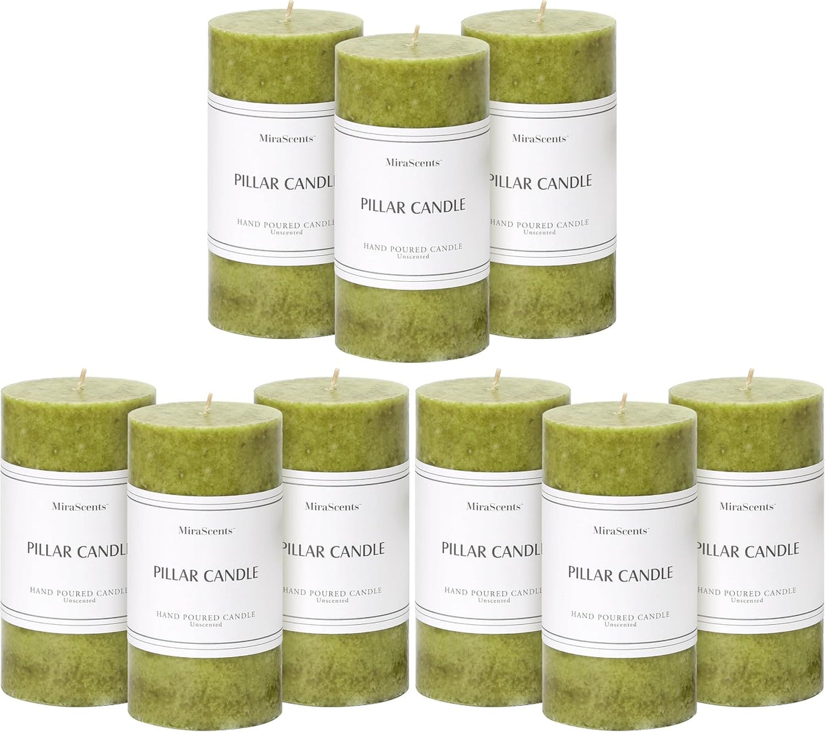 3x6 inch Green Pillar Candles Set of 3, Unscented Pillar Candle, Dripless and Smokeless Large Candles, Spring Candle for Home Decor, Dinner Table,Weddings, Holidays (Pack of 3)