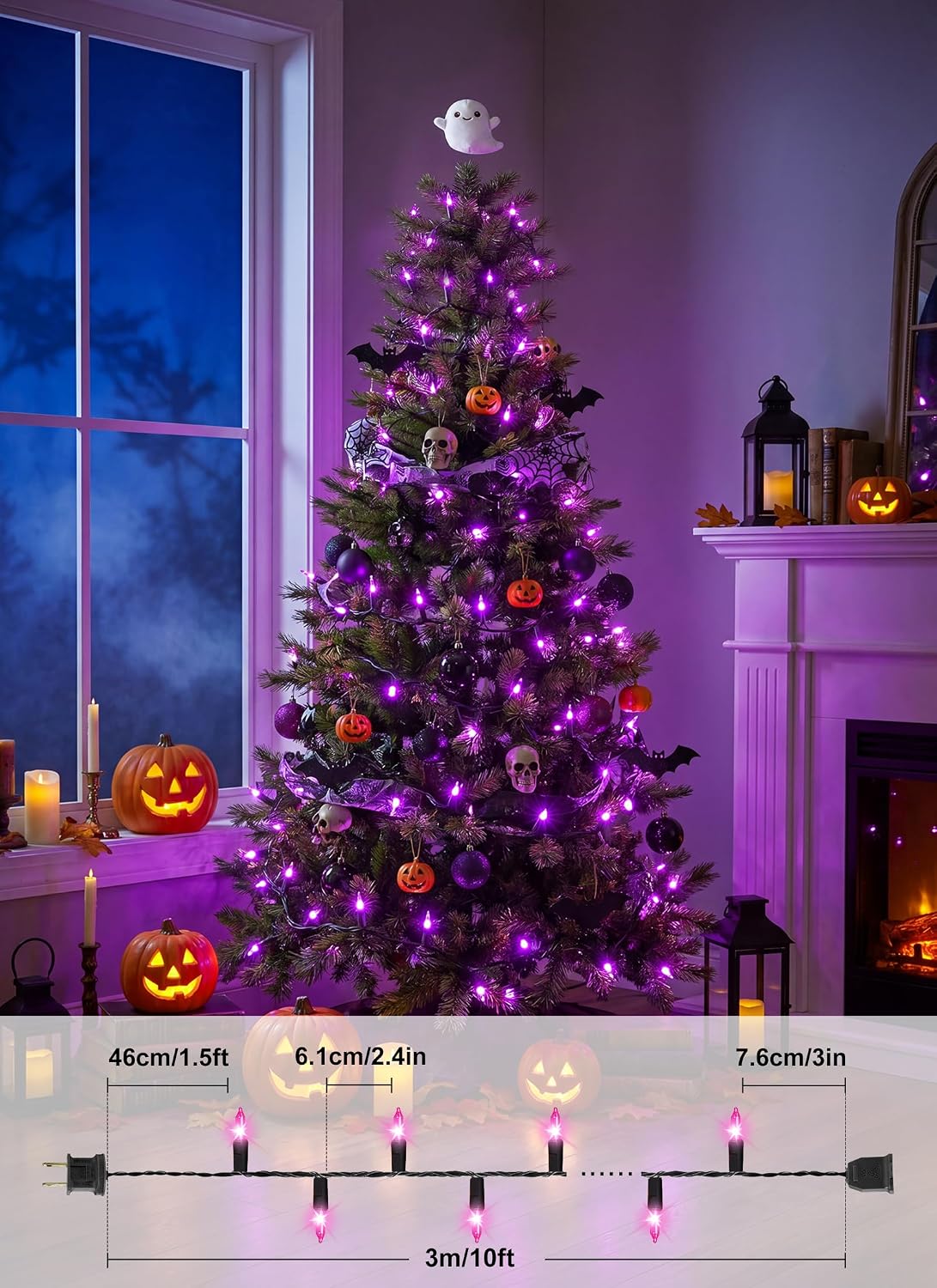 2 Pack Purple Halloween Mini Lights, 10 Feet 50 Count Mini String Lights