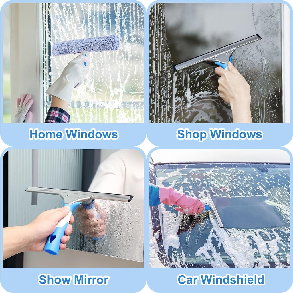 Mitclear Window Cleaning Kit 10IN Squeegee & Scrubber for Shower Glass Car