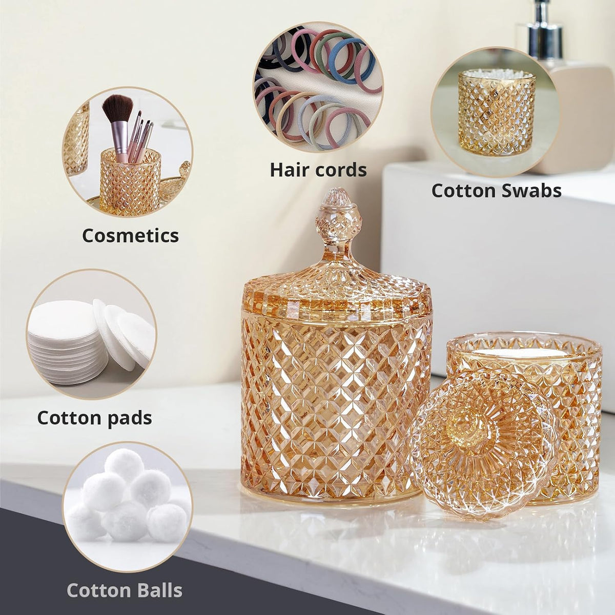 2 Pack Glass Qtip Holder, Apothecary Jars with Lids Bathroom Storage