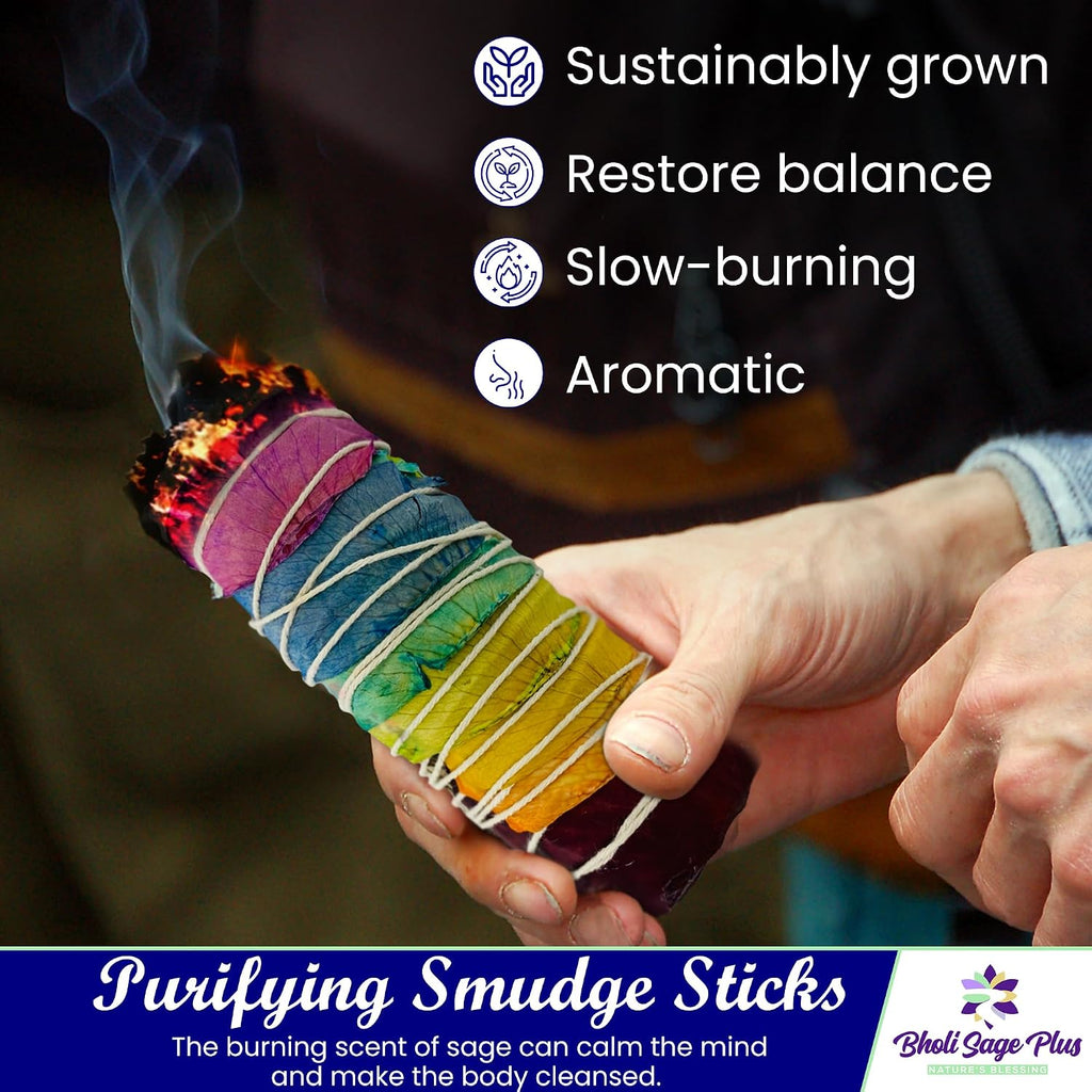Sage Smudge Kit Variety Pack of 4 – California White Sage, Rose, Rosemary Lavender & 7 Chakra Smudge Sticks, Handcrafted Dried Sage Bundles for Meditation, Home Cleansing & House Blessing