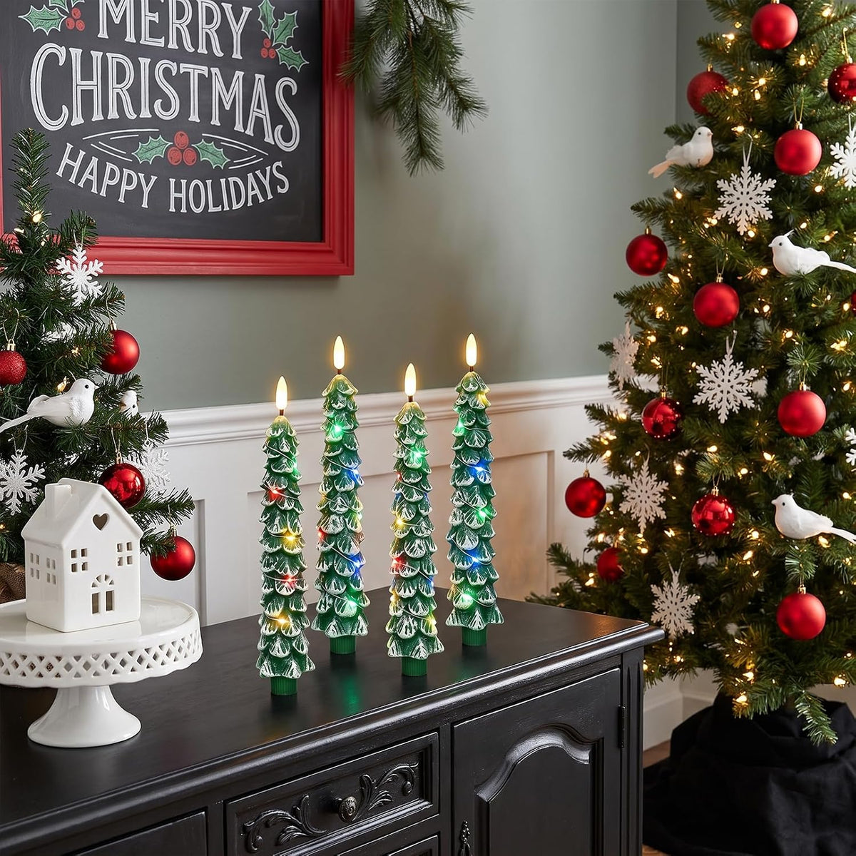 Christmas Tree Flameless Taper Candles Remote Colorful String Lights