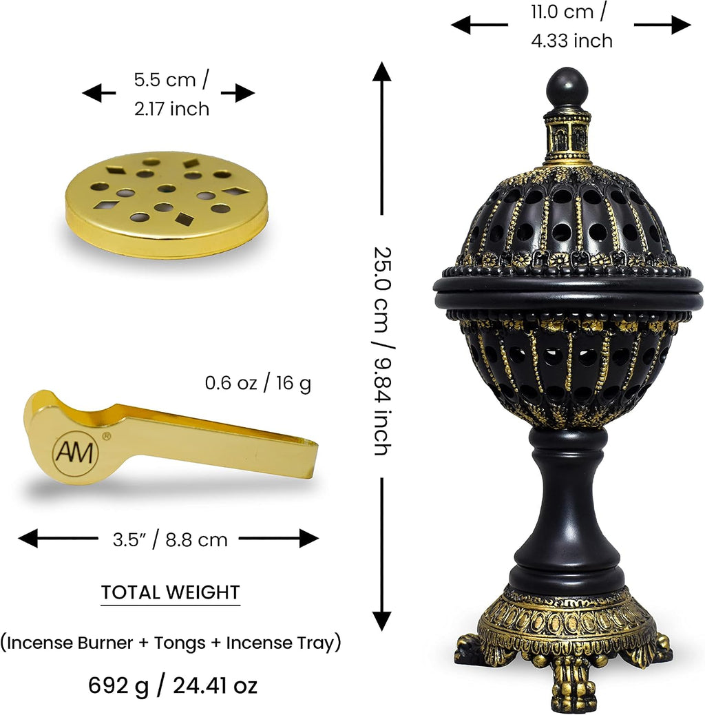 AM Luxury Globe Incense Burner - Bakhoor Cone Holders | Frankincense Charcoal Burner | Mabkhara | for Office & Spiritual Décor (Black)