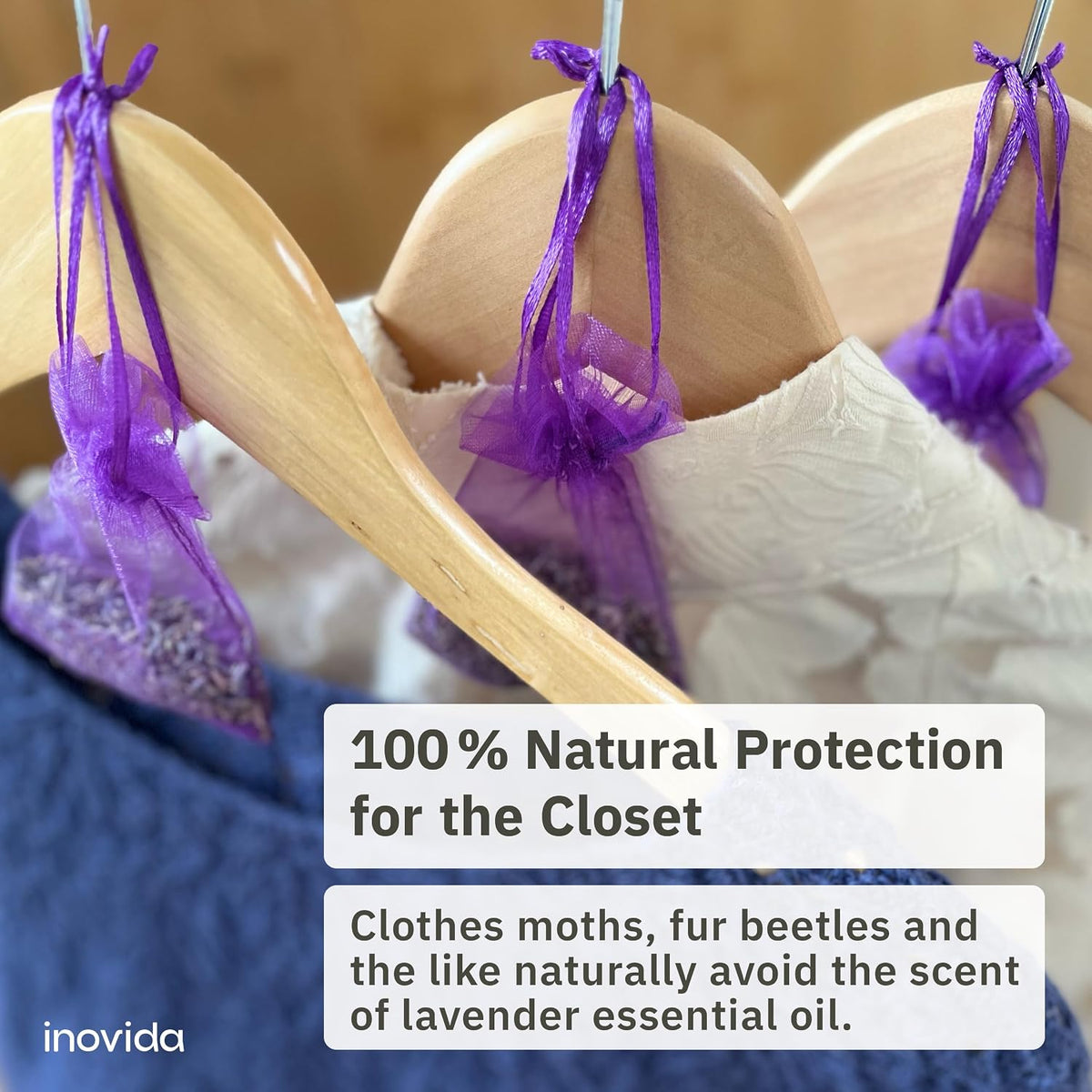 Inovida 20x Lavender Sachets - Stop Clothes Damage - Sachet Bags for Drawers, Closets, Wardrobe, Cars - 100% Natural Dried Flowers - Room Air Freshener, Closet Scent