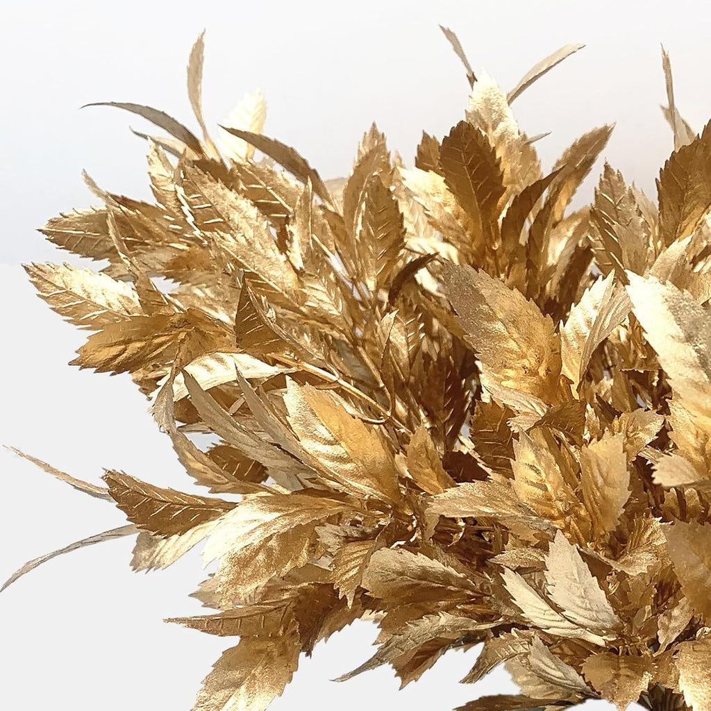 Artificial Golden Leaves Plants, Fake Shrubs Plastic Gold Decoration 4 Pack