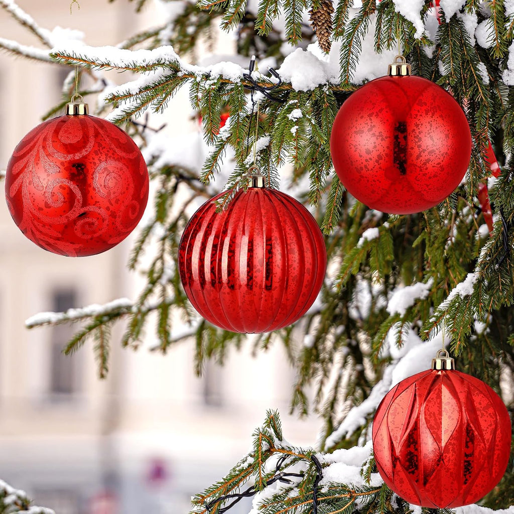 Arrowbash 4 Pcs 6'' Red Mercury Big Christmas Ball Ornaments Set