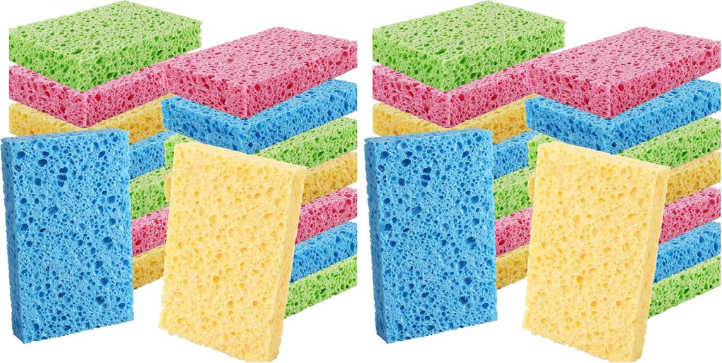 PANYEE Cleaning Scrub Colored Sponge,Non-Scratch Kitchen Cellulose Dishwashing Sponge,16Pack Biodegradable Natural Sponge (Pack of 2)