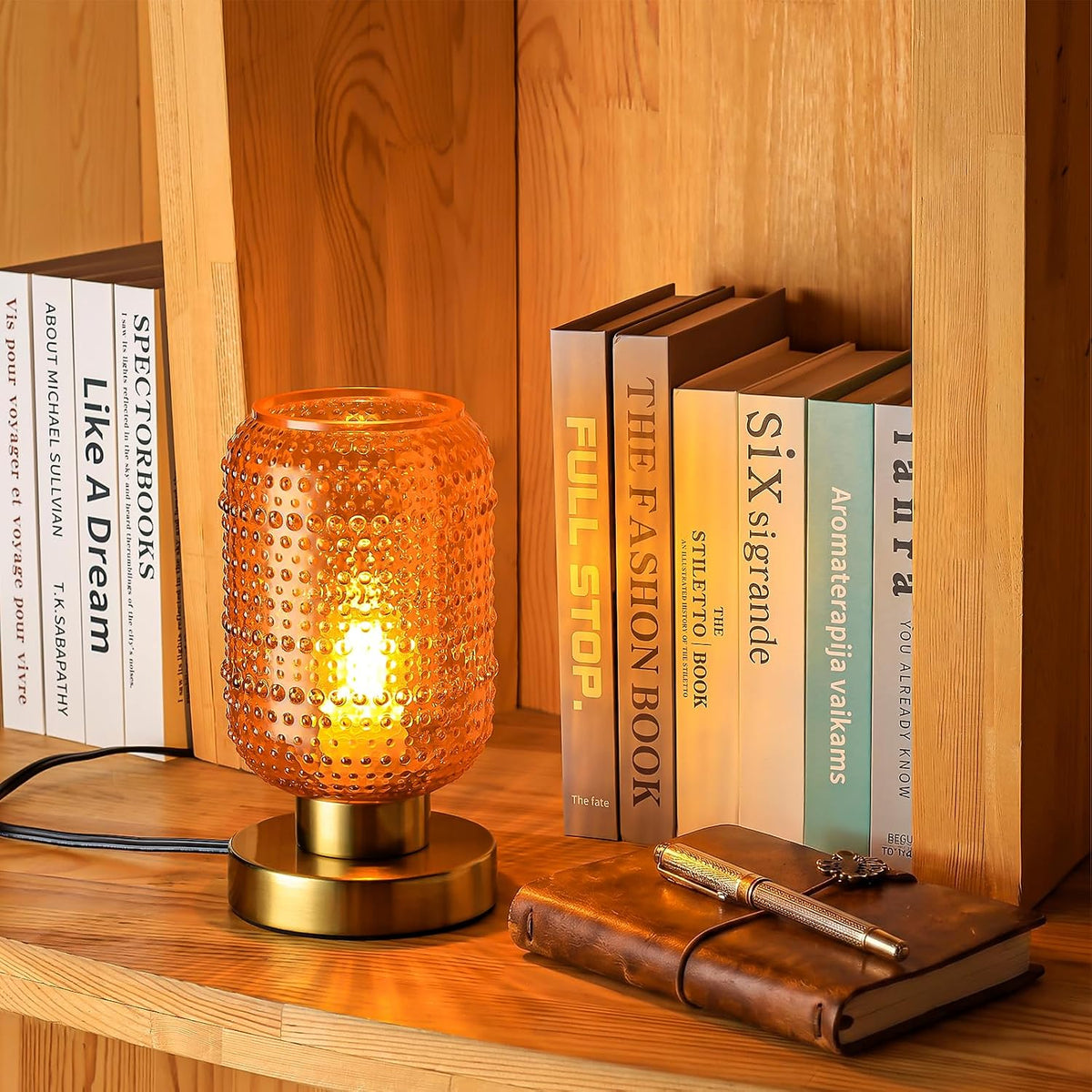 ZYER 8.9in Orange Table Lamp, Touch Control Lamp, Small Vintage Lamp