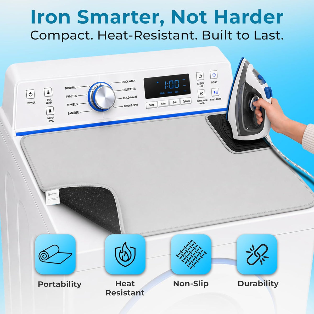 Handy Laundry Portable Ironing Mat - Easily Change Any Flat Surface into an Ironing Board. Features Silicone Slip Resistant Iron Rest to Safely Place Your Hot Iron. Easy to Take Along When Traveling.