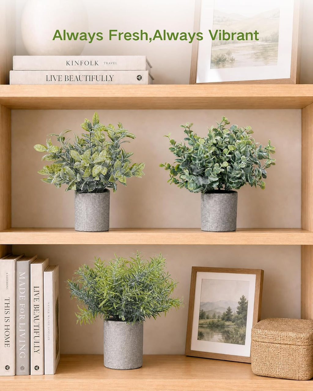 Velener Set of 3 Small Fake Plants Eucalyptus, Artificial Plants Indoor for Shelf, Potted Eucalyptus Plants for Home/Bathroom/Pottery Barn/Desk/Farmhouse/Coffee Table Decor (Frosted Green)