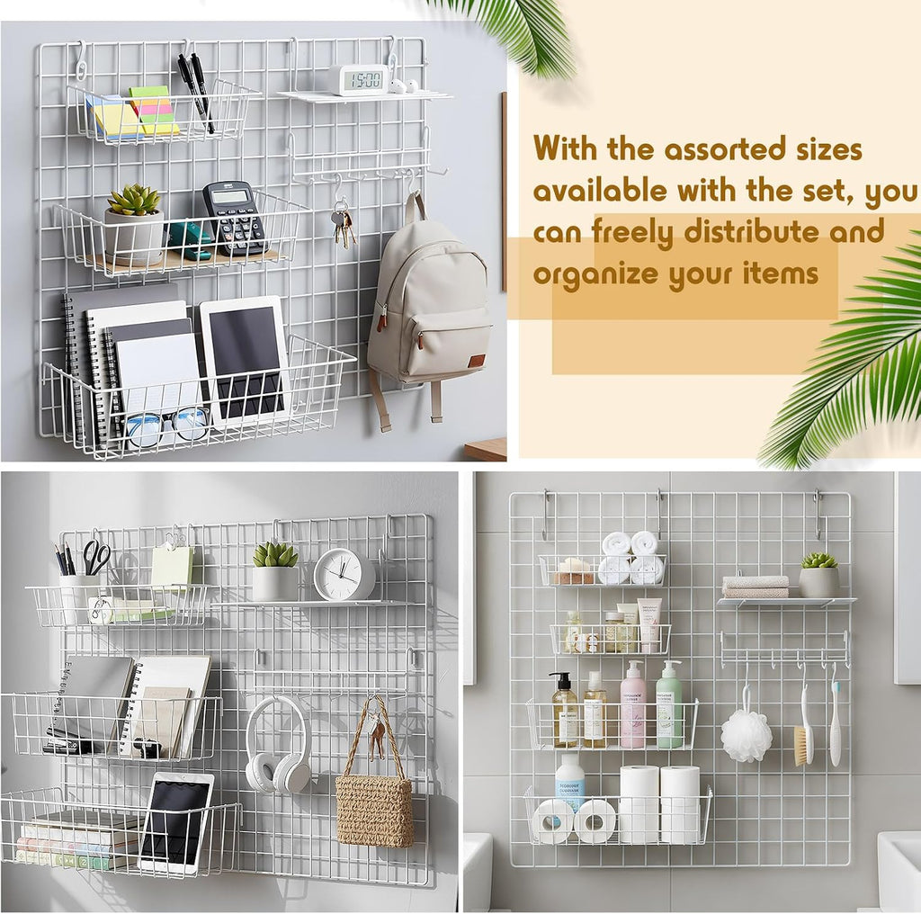 Yaocom 9 Pcs Grid Wall Shelves Gridwall Panel Accessories, White