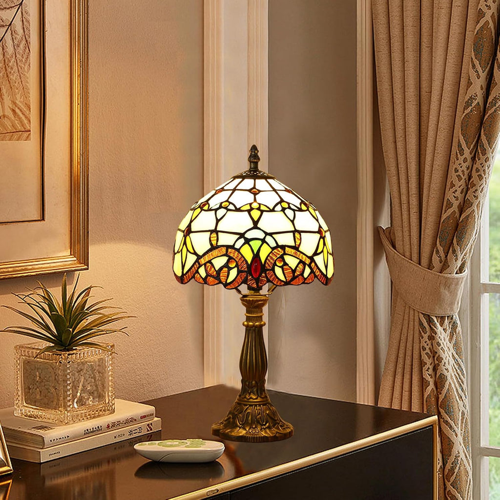 Tiffany Style Table Lamp, Baroque Style Stained Glass Lamp, 8 Inch Small Antique Lamp, for Bedside Nightstand Bedroom Living Room Home Office, Include LED Bulb
