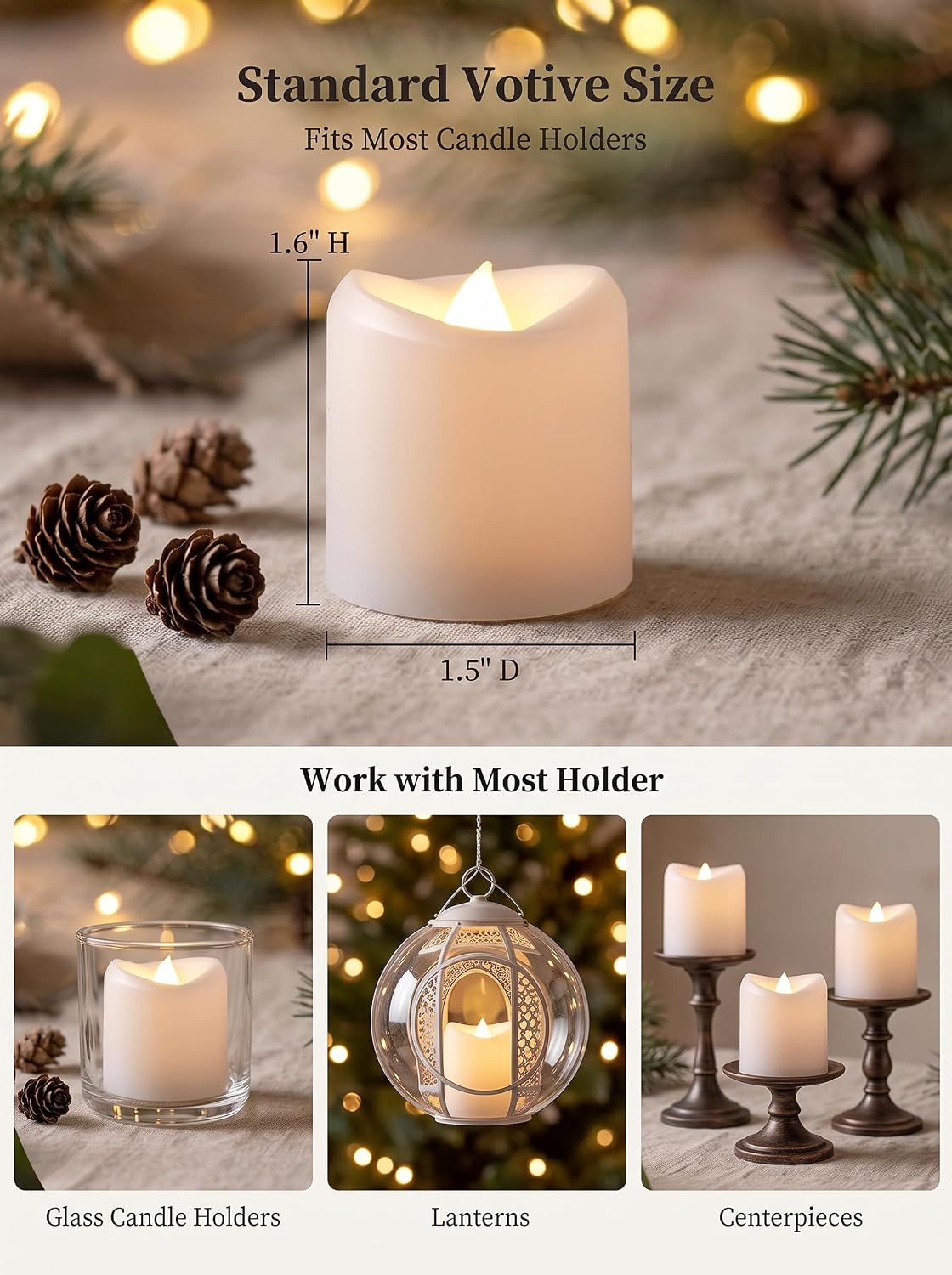 White LED Flameless Votive Tealight Candles, Warm White, 1.5"x1.6", 100Pack