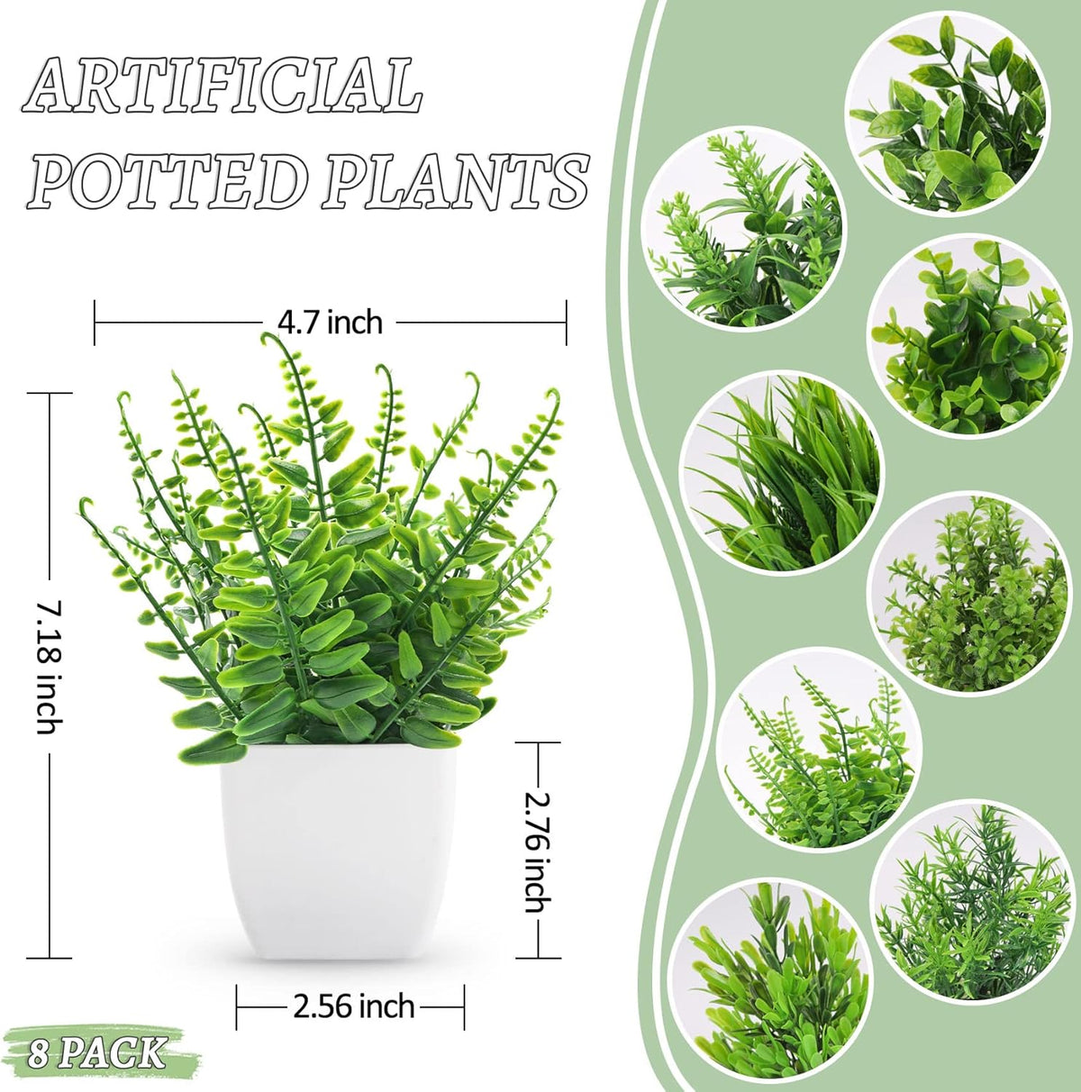 Der Rose 8 Pack Small Fake Plants in White Pots, Bathroom Home Decor Indoor