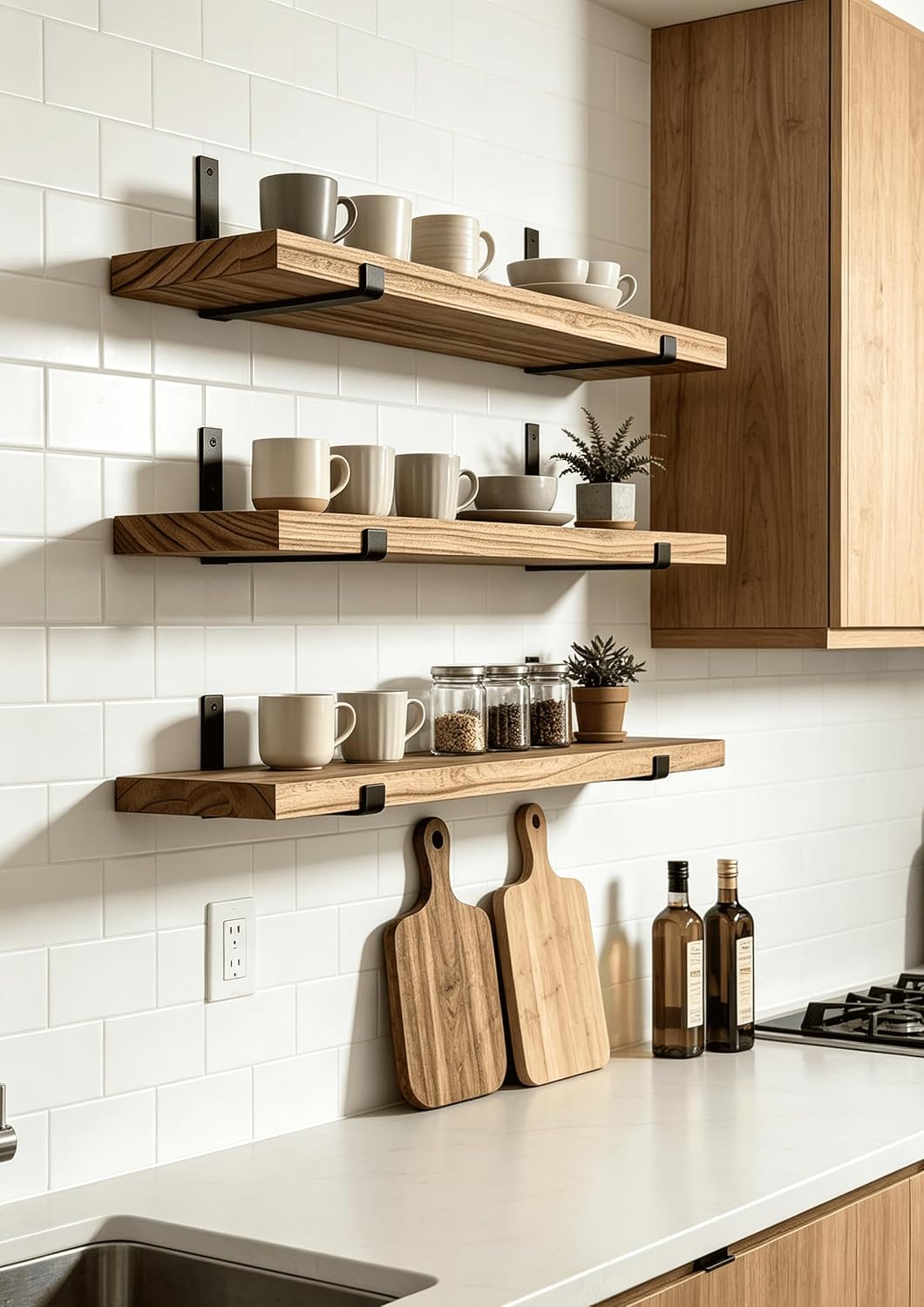 Rustic Wood Floating Shelves Farmhouse Wooden Wall Shelves for Bathroom Bedroom Living Room Kitchen Office Set of 4 Light Brown 24 Inch