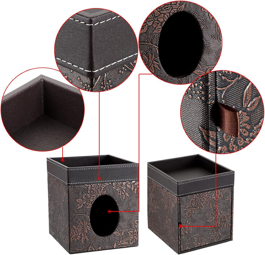 Sumnacon Leather Square Tissue Box Cover Cube Tissue Box Holder with Tray