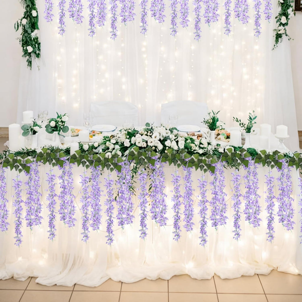 RECUTMS Artificial Silk Lilac Purple Flowers Garland 8Pcs-24Branches 33.5in