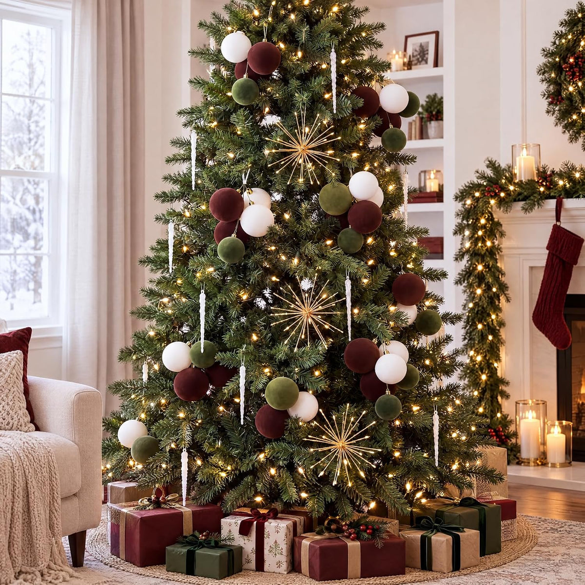 Roowest 4 Sets Large Neutral Velvet Christmas Ball Clusters Ornaments Decor