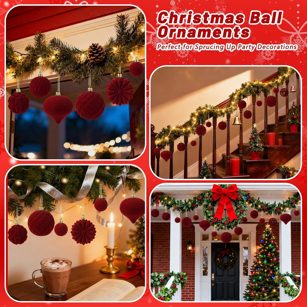48 Pcs Velvet Christmas Ball Ornaments Set for Xmas Tree Decor(Bourgogne)