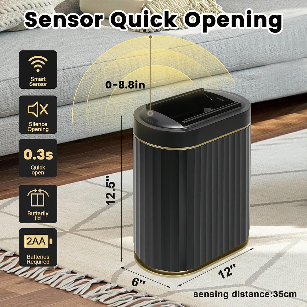 ELPHECO Motion Sensor Bathroom Trash Can with Lid 2 Gal Automatic Trash Can