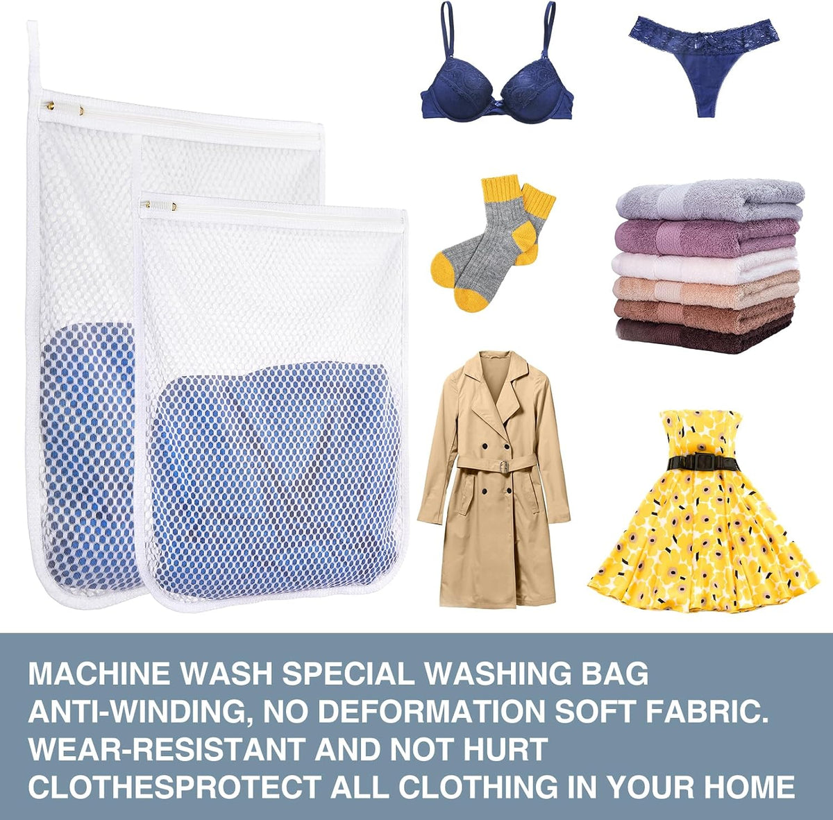 4 pcs Durable Honeycomb Mesh Laundry Bags for Delicates 2 Large (16" x 19") 2 Medium (12" x 15")
