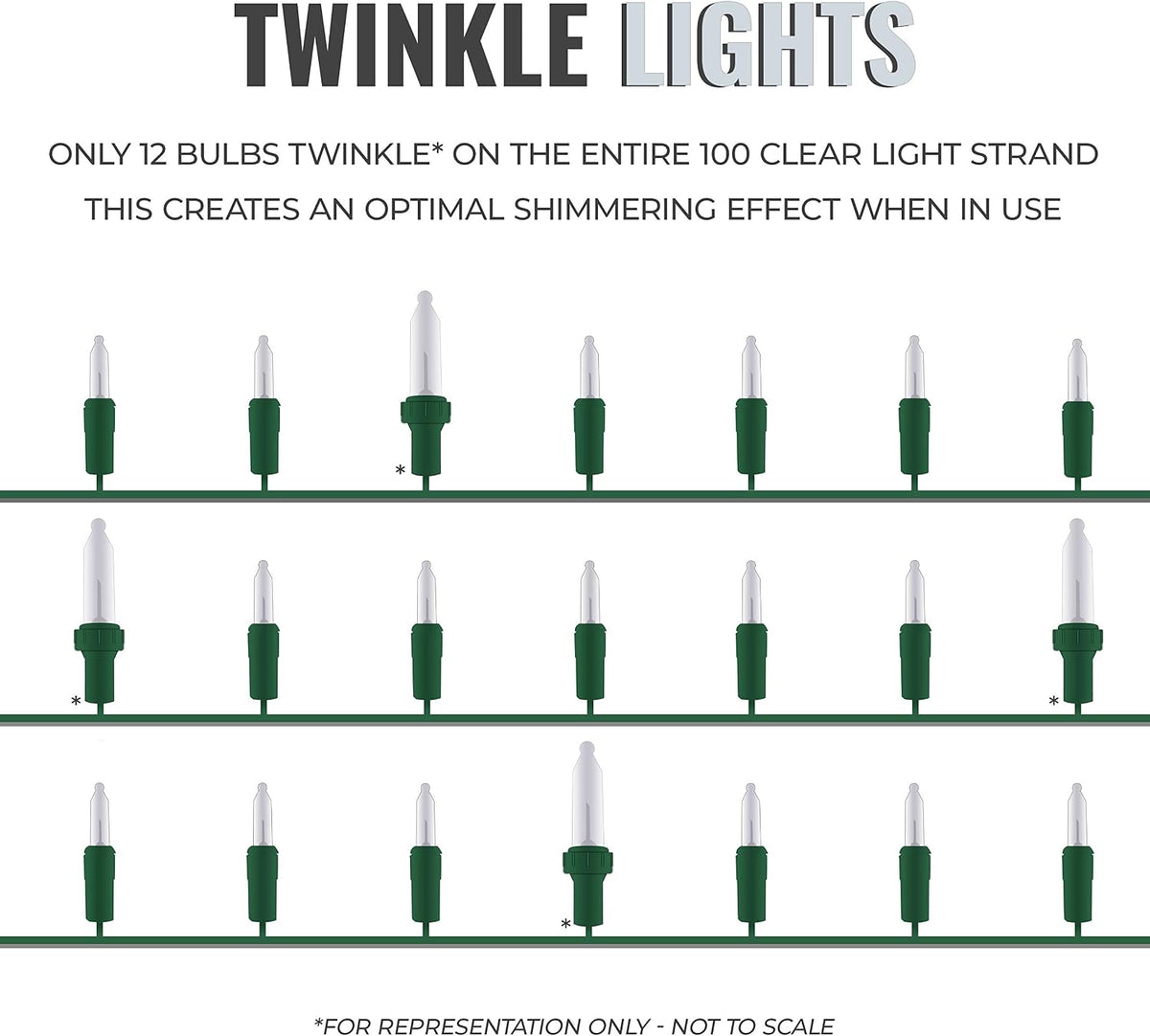 612 Vermont 100 Clear Incandescent Christmas Twinkle Lights on Green Wire