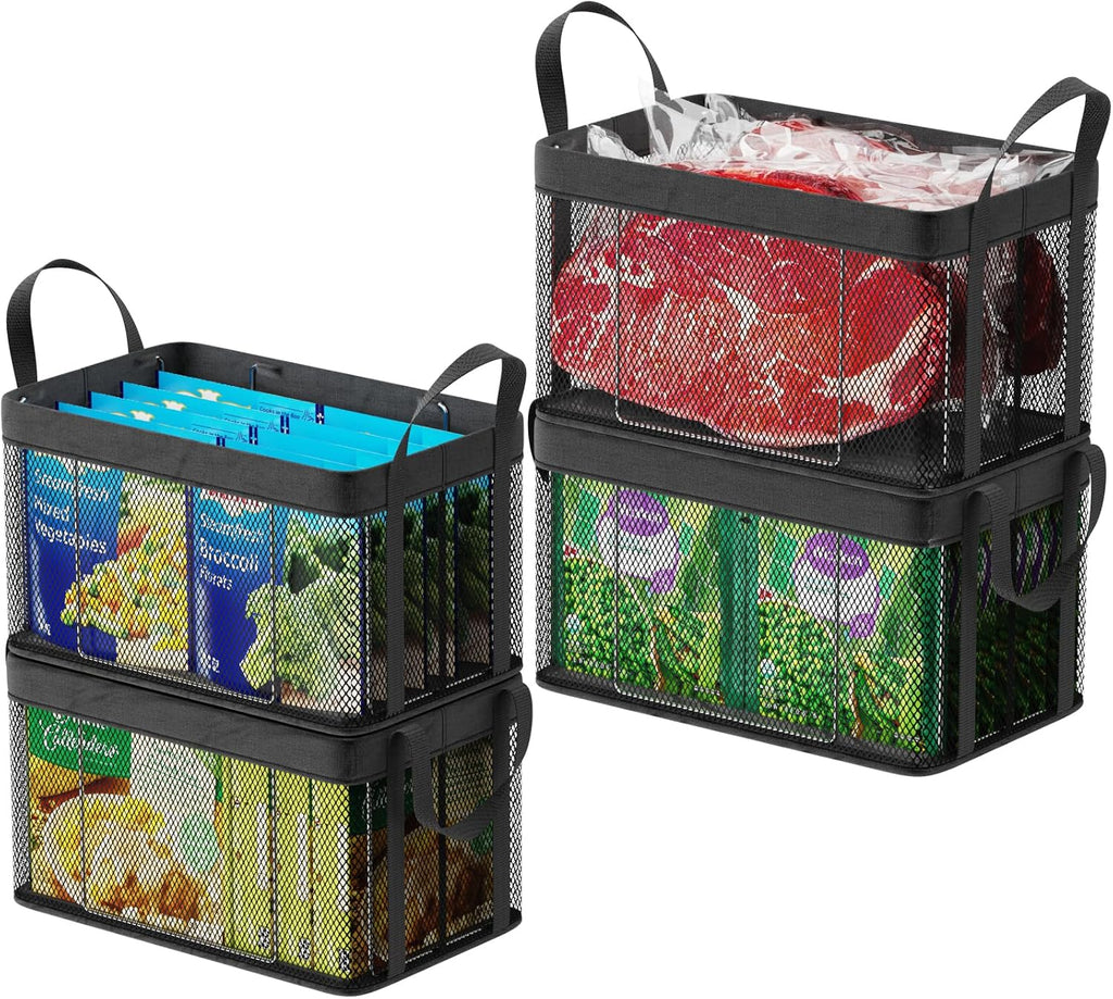iSPECLE Deep Freezer Organizer Bins - Large Baskets for 5-7 Cu.Ft, 4 Pack