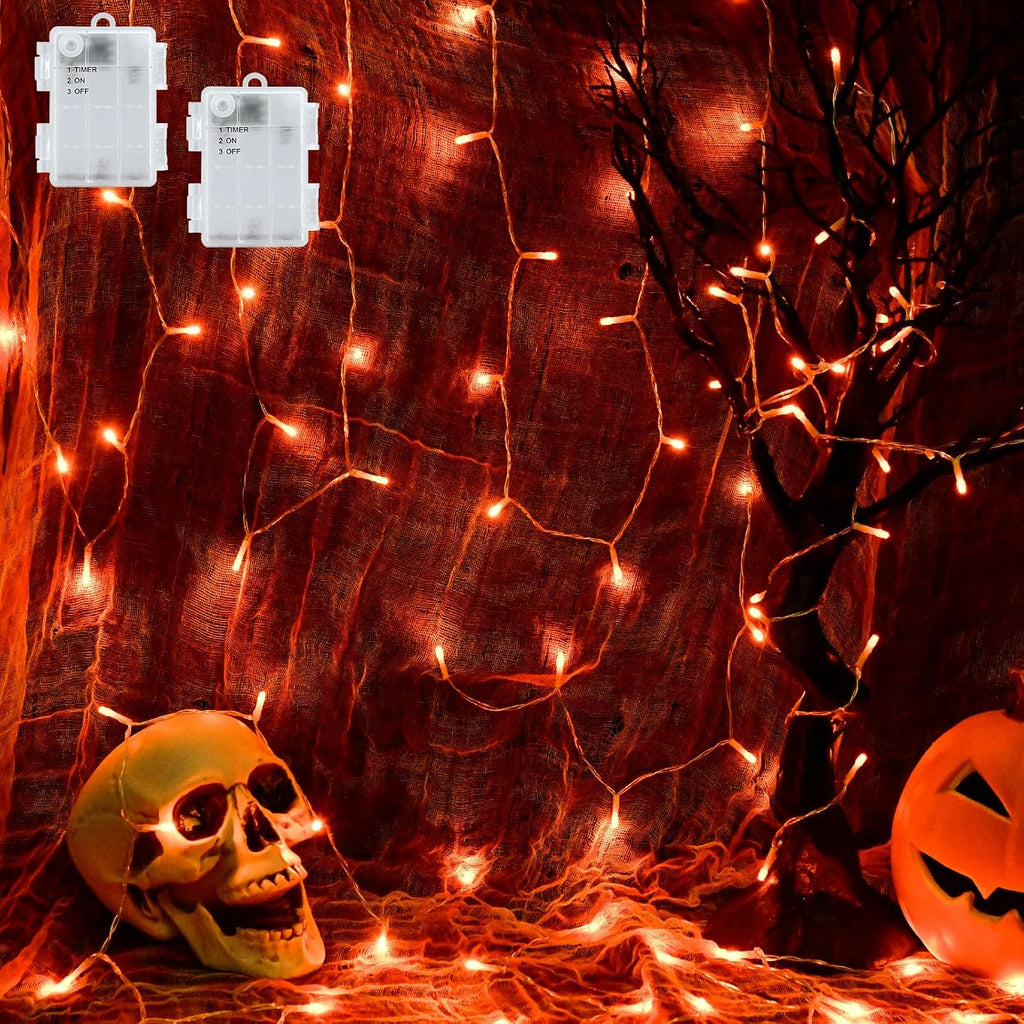 cshare Halloween String Lights Battery Operated with Timer - 9.8ft 30LED Orange Waterproof Lights for Outside Decorations, Party, Yard, Pathway, Indoor and Outdoor 2 Packs