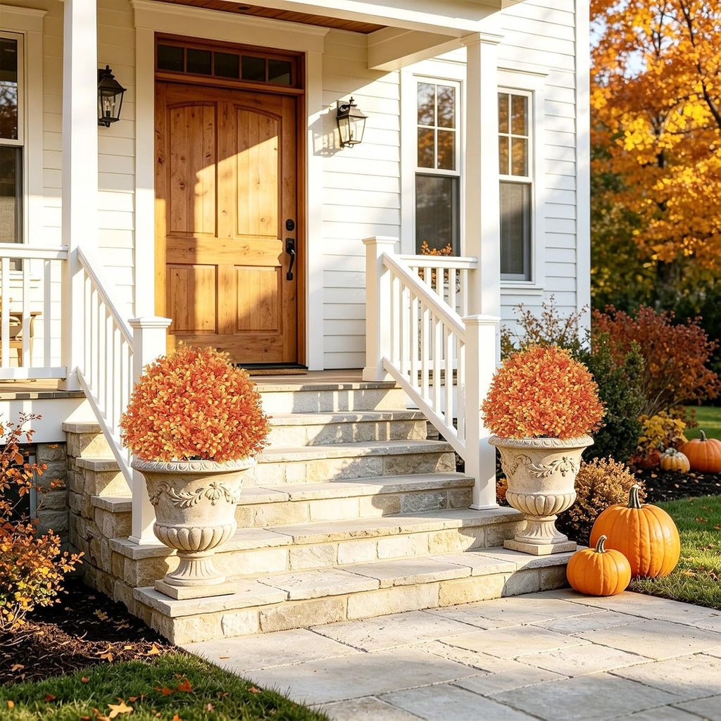 24" Artificial Boxwood Ball Plants Outdoor, Fall Topiary Trees