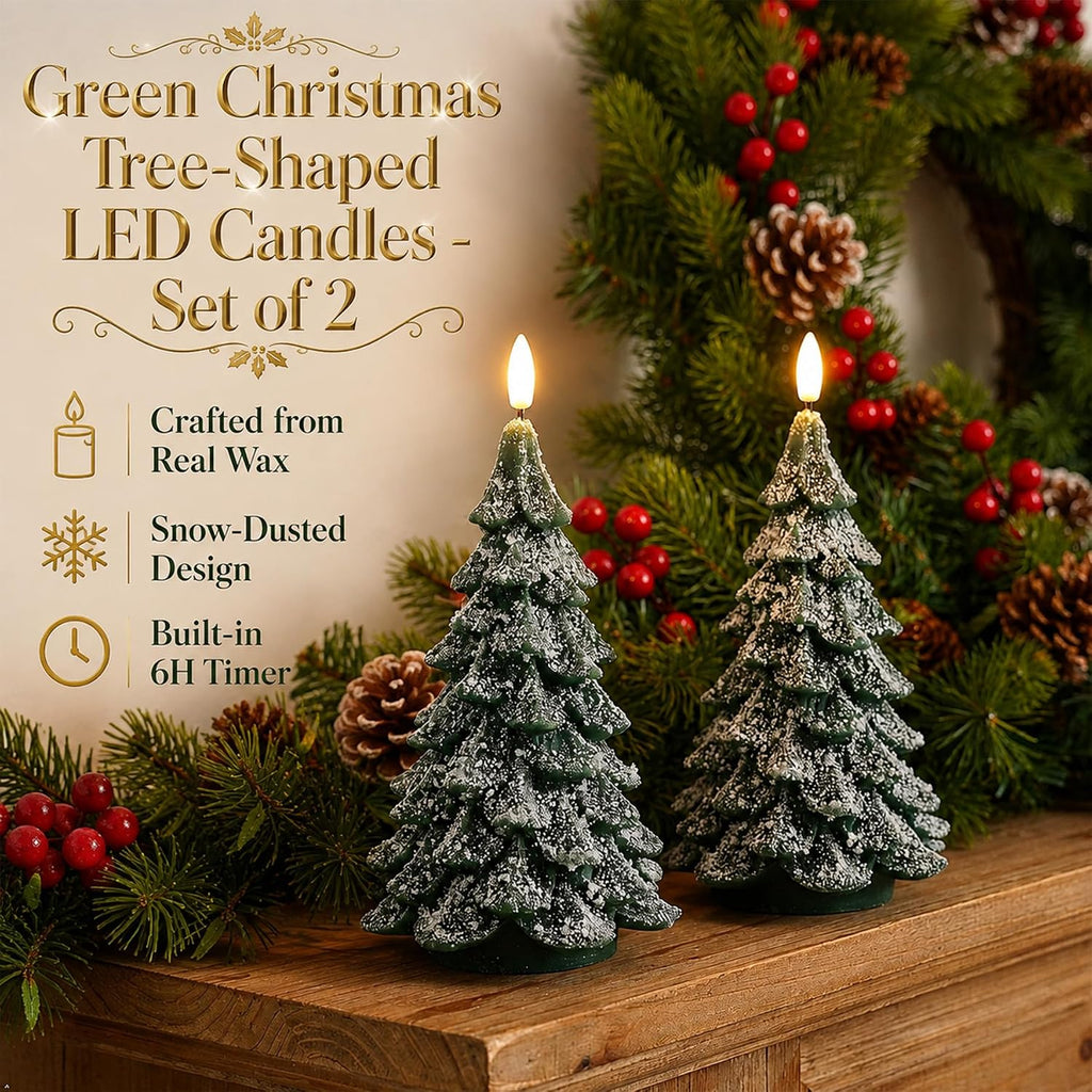Fanna 2-Pack Real Wax Christmas Tree Shaped LED Candles with Snow Covered