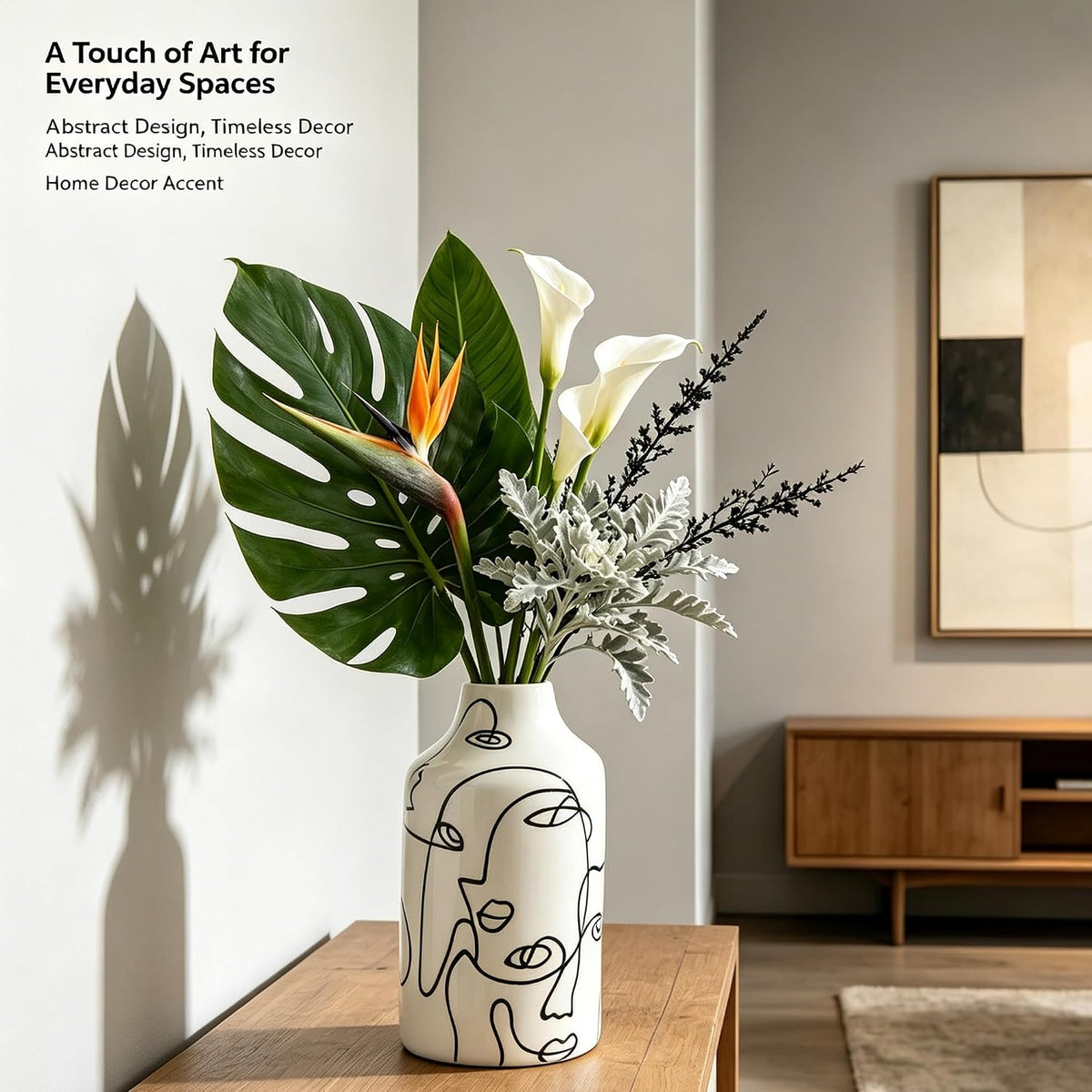 Kimdio Ceramic Vase for Home Decor, Abstract Irregular Design Flower Vase, Living Room Decor Minimalist Decorative Vases for Pampas Grass