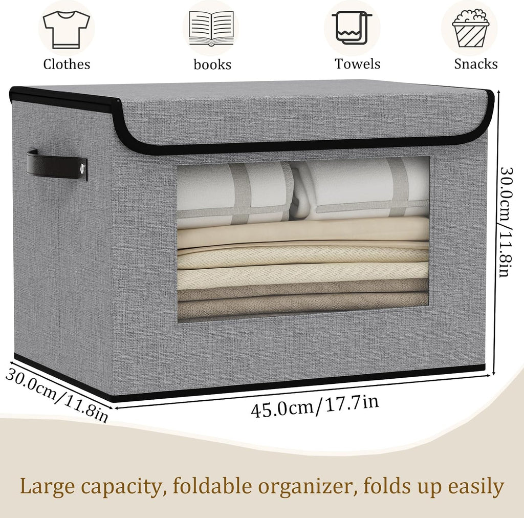 Fabric Storage Bin with Lid,17.7x11.8x11.8In,Gray Box,5Pack