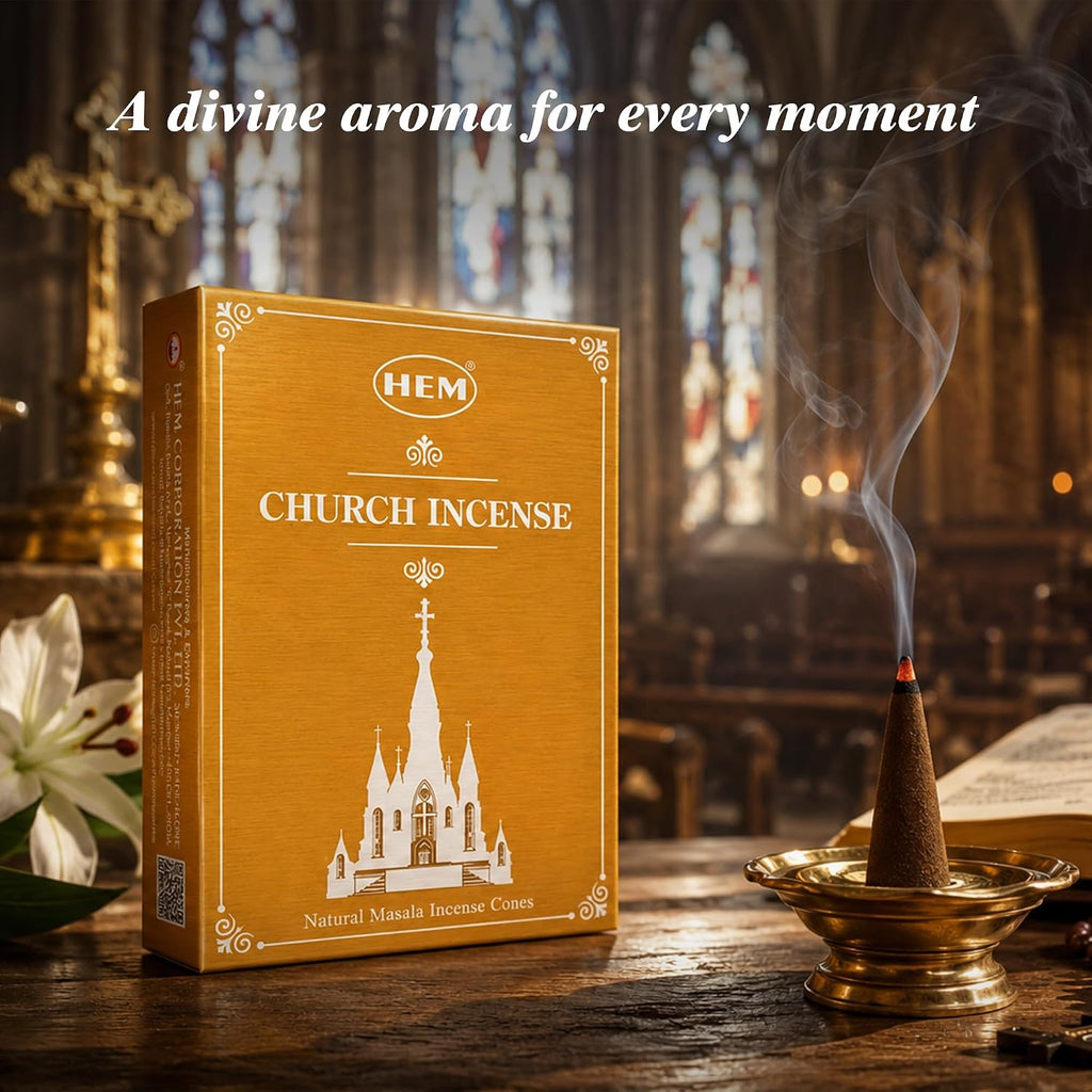 HEM Premium Masala Incense Cones (Church Incense) – Pack of 120 Cones | 10 Cones per Pack, | Long Lasting Divine Aroma for Prayer, Meditation & Spiritual Use