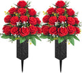 Mirevielyn 2-Pack Artificial Rose Cemetery Flowers with Spiked Vases