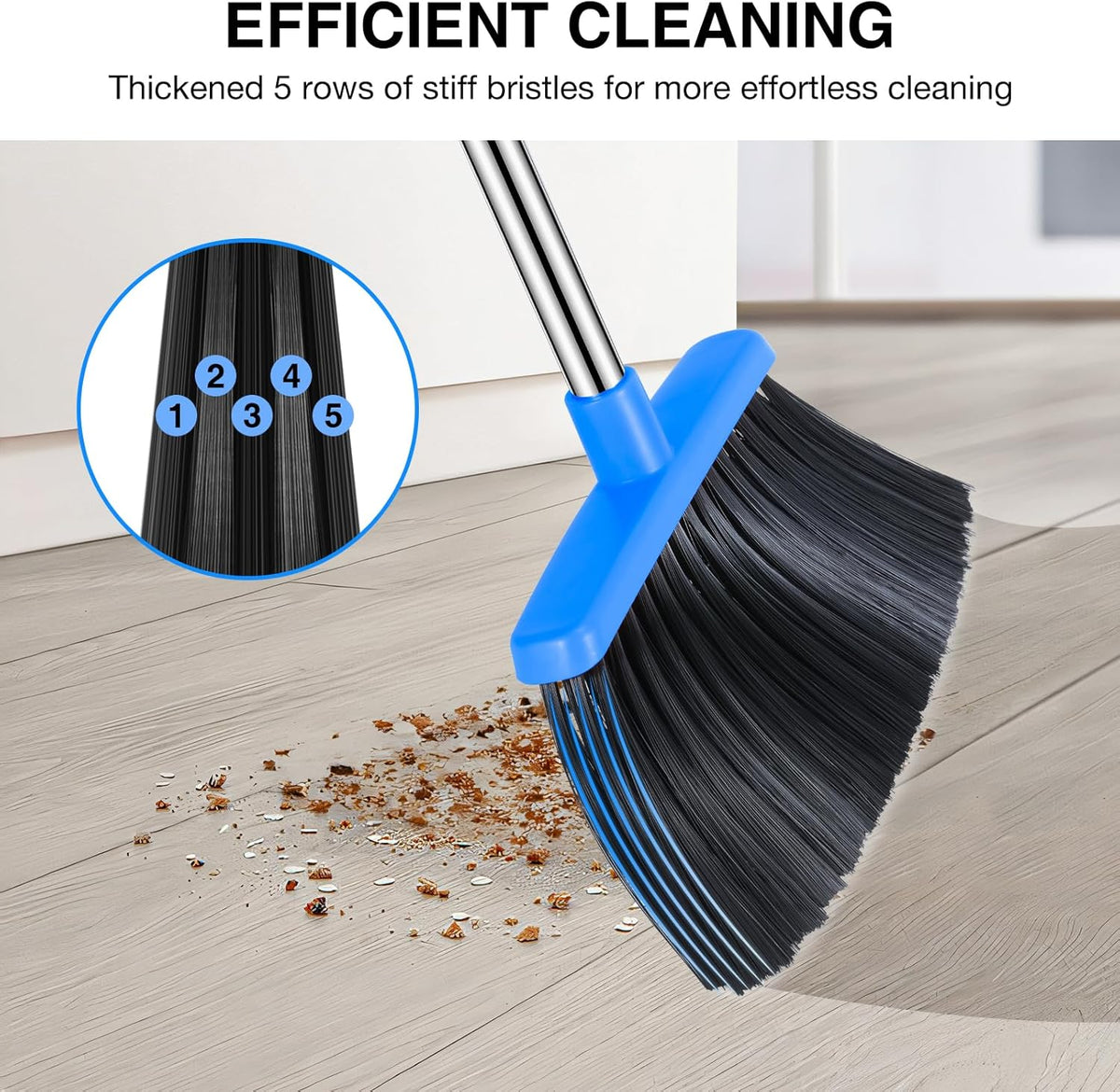 NACENA Broom and Dustpan Set with 52-in Long Adjustable Handle, Black Blue