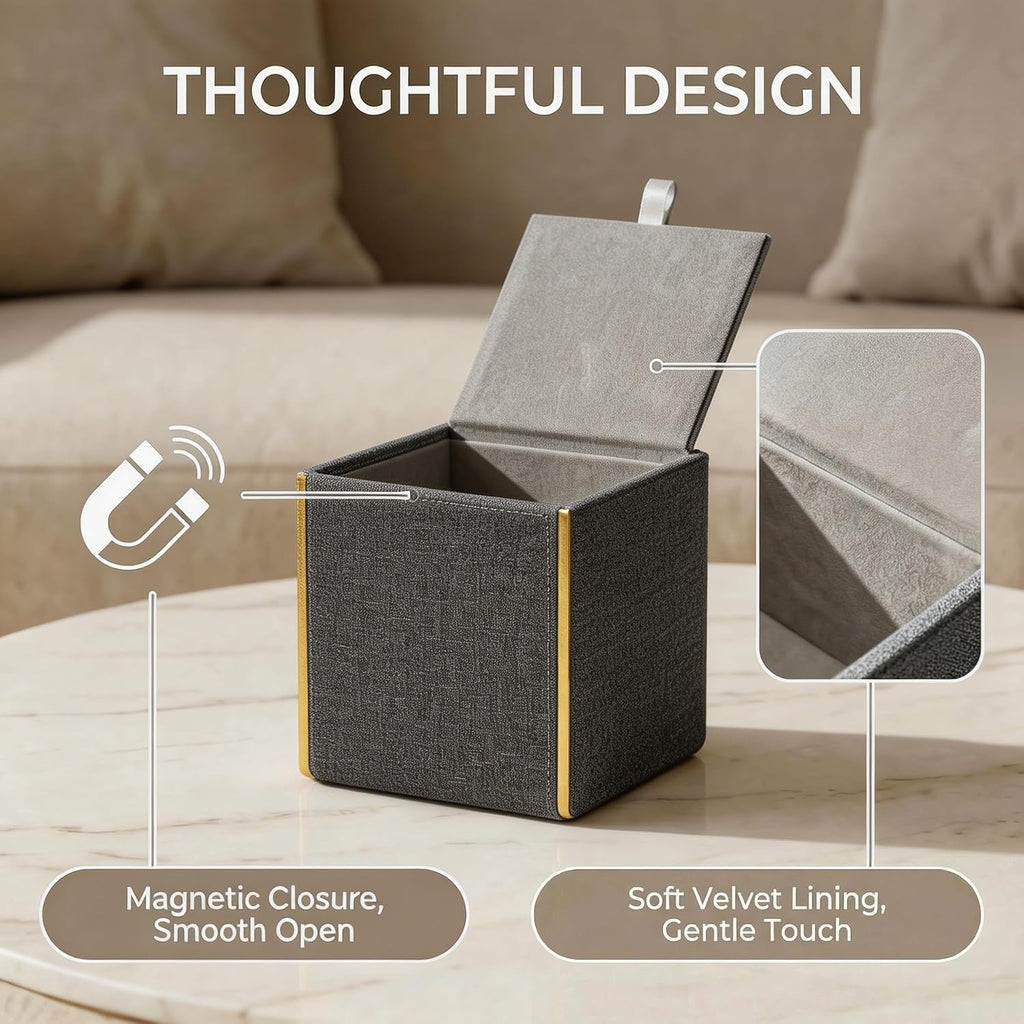 PU Leather Square Tissue Box Cover, Linen Tissue Box Holder with Magnetic Closure, Decorative Modern Cube Tissue Box for Bathroom Vanity Countertop Bedroom Office Desk (Gray)