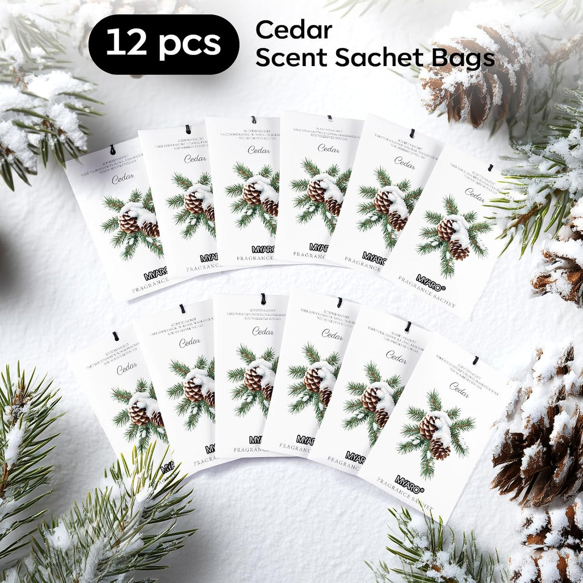 MYARO 12 Pack Cedarwood Scented Sachets, Closet Deodorizer Car Freshener
