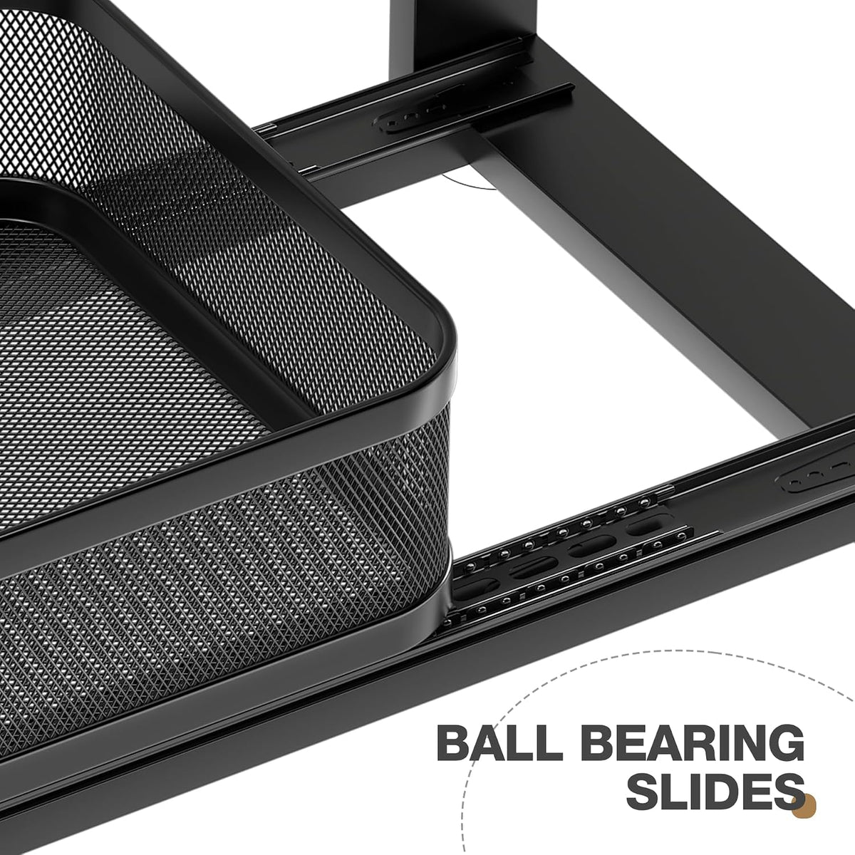 2 Pack 21IN-Depth Under Sink Organizer With Next-Gen Ball-Bearing Slides,2-Tier Precision Mesh Pull Out Cabinet Storage for Bathroom&Kitchen,Height Adjustable Drawers Shelf,Anti-rust-Black