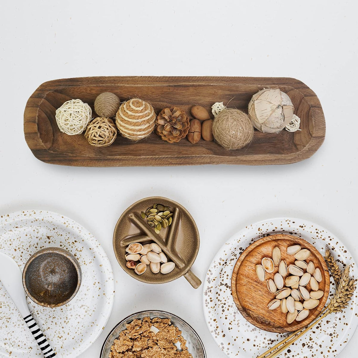 Decorative Bowl Vintage Wooden Dough Bowls Hand Carved, Farmhouse Country, Restaurant, Cafe Decoration, Place Bread, Fruit, Aromatherapy. (20x6x2in)