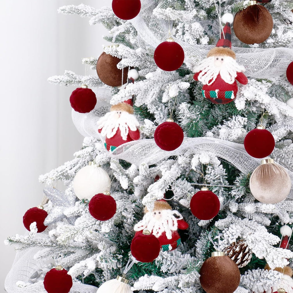 30PCS Burgundy Velvet Christmas Ball Ornaments for Xmas Tree Decorations