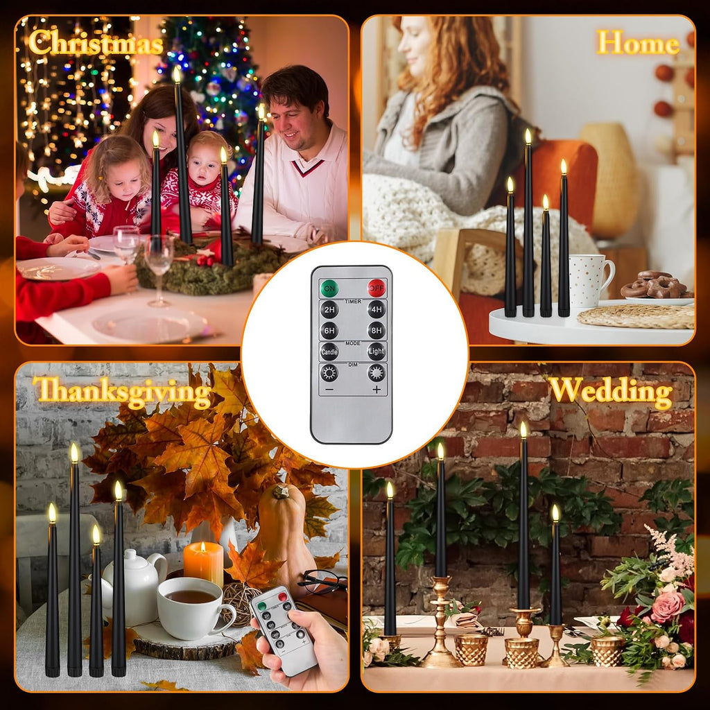 Rossesay 28 Pcs Flameless Taper Candles with Timer Remote, Black