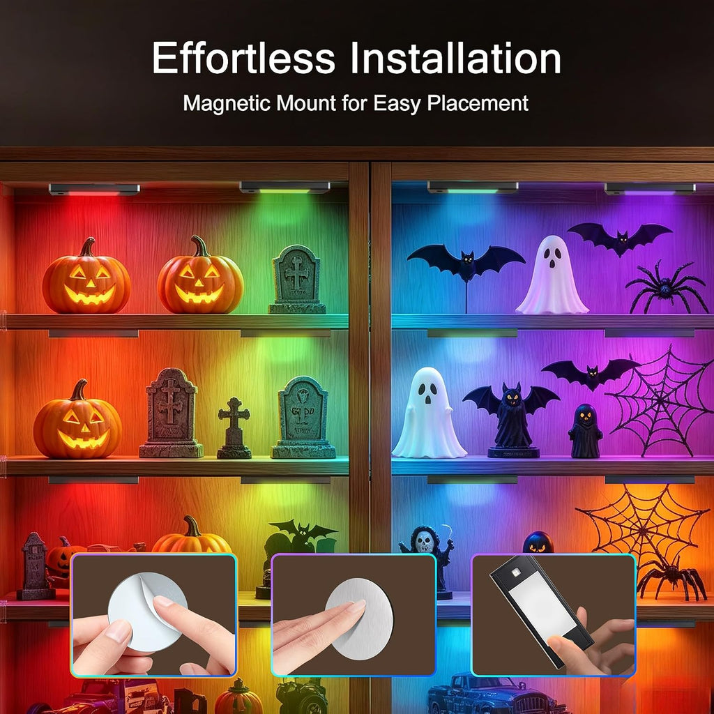 V4light Rechargeable Motion Sensor Night Light, 3-Pack Midnight Black, RGB-6 Halloween Edition — Ultra-Thin Painted Aluminum Alloy, Magnetic Mount, 6 Eerie Colors for Haunted Pathways, Spooky Decor