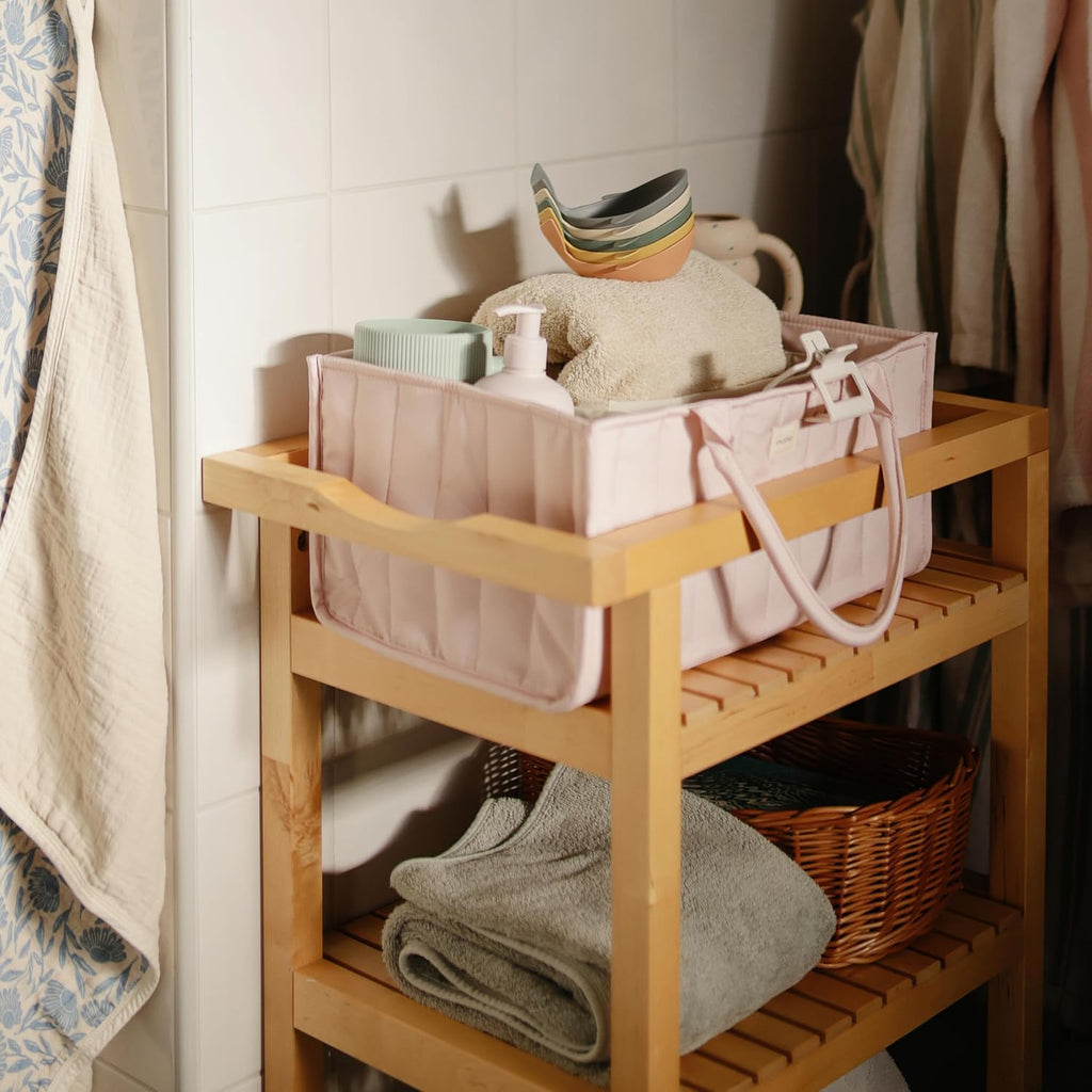 mushie Baby Diaper Caddy | Newborn Essentials Organizer (Blush)
