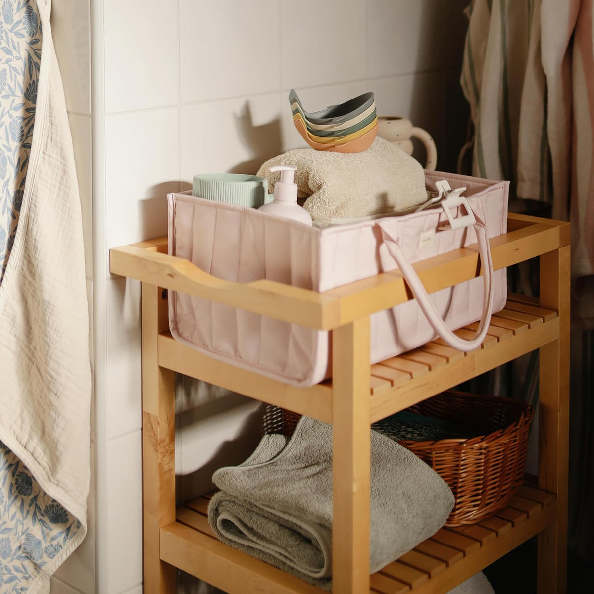 mushie Baby Diaper Caddy | Newborn Essentials Organizer (Blush)